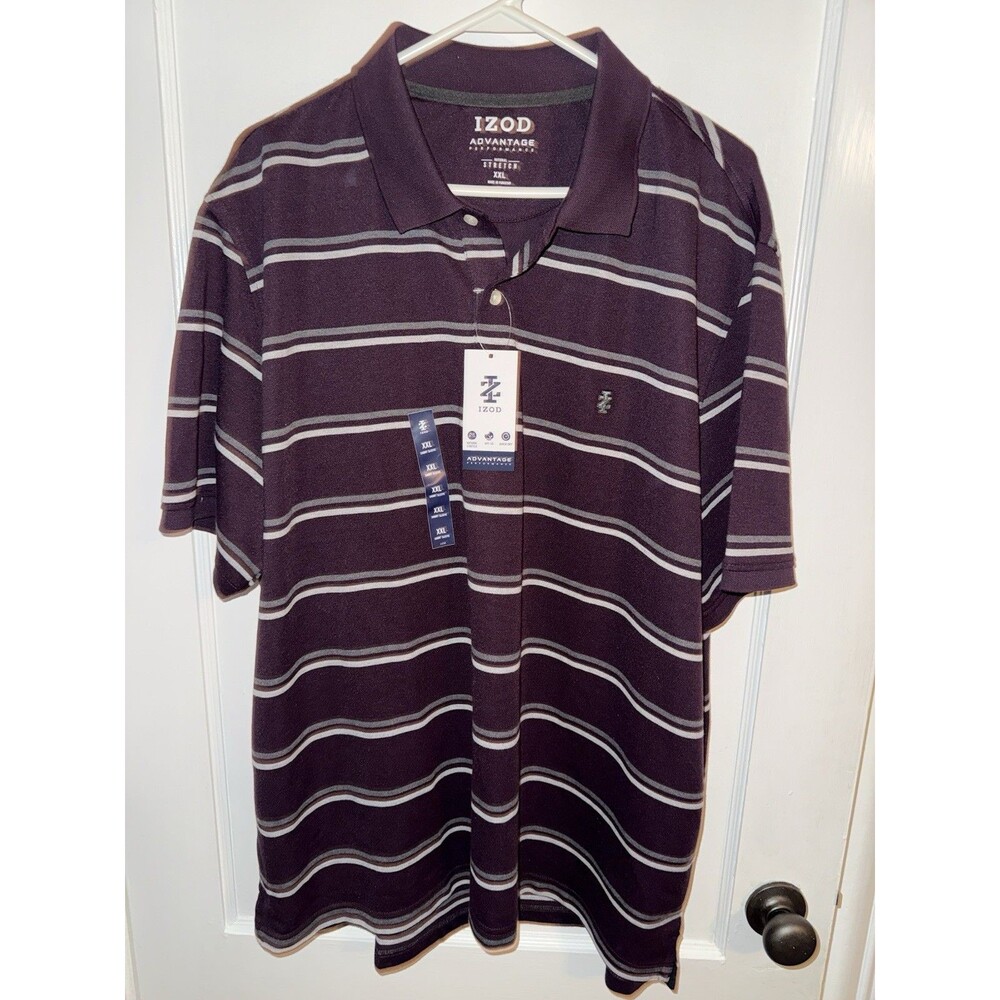 NWT Izod Advantage Performance Mens 2XL Purple Stretch Short Sleeve Polo Shirt